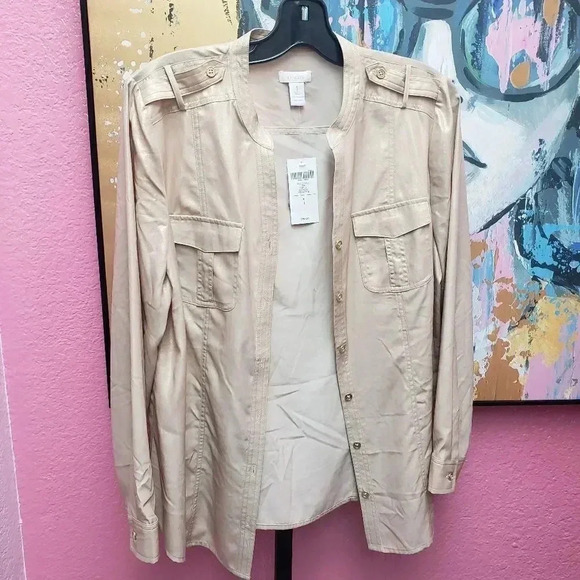 Chico's Gold Shimmer Izzie Top in Sand Pearl - Picture 1 of 4